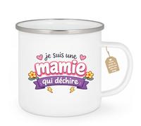 quotedazur Café-Croissant - Mug Personnalisé Mamie - Je Suis Une Mamie Qui Déchire - Cadeau Fête Des Grands Mères Noël Original - Blanc/emaille