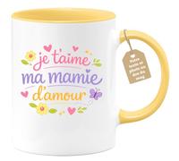 quotedazur Café-Croissant - Mug Personnalisé Mamie - Je T'aime Ma Mamie D'amour - Cadeau Fête Des Grands Mères Noël Original - Jaune/céramique