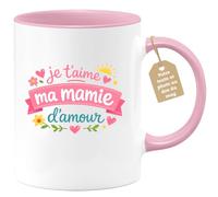 quotedazur Café-Croissant - Mug Personnalisé Mamie - Je T'aime Ma Mamie D'amour - Cadeau Fête Des Grands Mères Noël Original - Rose/céramique
