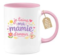 quotedazur Café-Croissant - Mug Personnalisé Mamie - Je T'aime Ma Mamie D'amour - Cadeau Fête Des Grands Mères Noël Original - Rose/céramique