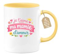 quotedazur Café-Croissant - Mug Personnalisé Mamie - Je T'aime Ma Mamie D'amour - Cadeau Fête Des Grands Mères Noël Original - Jaune/céramique