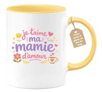 quotedazur Café-Croissant - Mug Personnalisé Mamie - Je T'aime Ma Mamie D'amour - Cadeau Fête Des Grands Mères Noël Original - Jaune/céramique