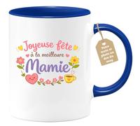 quotedazur Café-Croissant - Mug Personnalisé Mamie - Joyeuse Fete À La Meilleure Mamie - Cadeau Fête Des Grands Mères Noël Original - Bleu/céramique
