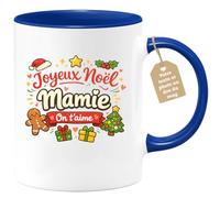 quotedazur Café-Croissant - Mug Personnalisé Mamie - Joyeux Noël Mamie On T'aime - Cadeau Fête Des Grands Mères Noël Original - Bleu/céramique