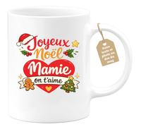 quotedazur Café-Croissant - Mug Personnalisé Mamie - Joyeux Noël Mamie On T'aime - Cadeau Fête Des Grands Mères Noël Original - Blanc/céramique