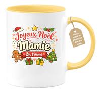 quotedazur Café-Croissant - Mug Personnalisé Mamie - Joyeux Noël Mamie On T'aime - Cadeau Fête Des Grands Mères Noël Original - Jaune/céramique