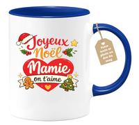 quotedazur Café-Croissant - Mug Personnalisé Mamie - Joyeux Noël Mamie On T'aime - Cadeau Fête Des Grands Mères Noël Original - Bleu/céramique