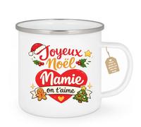quotedazur Café-Croissant - Mug Personnalisé Mamie - Joyeux Noël Mamie On T'aime - Cadeau Fête Des Grands Mères Noël Original - Blanc/emaille