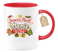 quotedazur Café-Croissant - Mug Personnalisé Mamie - Joyeux Noël Mamie On T'aime - Cadeau Fête Des Grands Mères Noël Original - Rouge/céramique