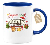 quotedazur Café-Croissant - Mug Personnalisé Mamie - Joyeux Noël Mamie On T'aime - Cadeau Fête Des Grands Mères Noël Original - Bleu/céramique