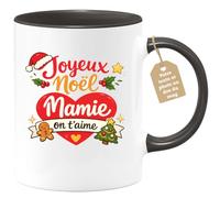 quotedazur Café-Croissant - Mug Personnalisé Mamie - Joyeux Noël Mamie On T'aime - Cadeau Fête Des Grands Mères Noël Original - Noir/céramique