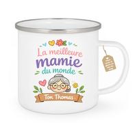 quotedazur Café-Croissant - Mug Personnalisé Mamie - La Meilleure Mamie Du Monde Avec Prénom Enfant - Cadeau Fête Des Grands Mères Noël Original - Blanc/emaille