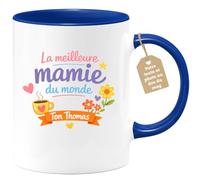 quotedazur Café-Croissant - Mug Personnalisé Mamie - La Meilleure Mamie Du Monde Avec Prénom Enfant - Cadeau Fête Des Grands Mères Noël Original - Bleu/céramique