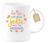 quotedazur Café-Croissant - Mug Personnalisé Mamie - La Vie Est Plus Jolie Avec Toi Mamie - Cadeau Fête Des Grands Mères Noël Original - Blanc/céramique