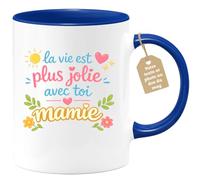 quotedazur Café-Croissant - Mug Personnalisé Mamie - La Vie Est Plus Jolie Avec Toi Mamie - Cadeau Fête Des Grands Mères Noël Original - Bleu/céramique