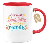 quotedazur Café-Croissant - Mug Personnalisé Mamie - La Vie Est Plus Jolie Avec Toi Mamie - Cadeau Fête Des Grands Mères Noël Original - Rouge/céramique