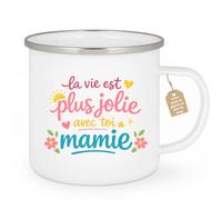 quotedazur Café-Croissant - Mug Personnalisé Mamie - La Vie Est Plus Jolie Avec Toi Mamie - Cadeau Fête Des Grands Mères Noël Original - Blanc/emaille