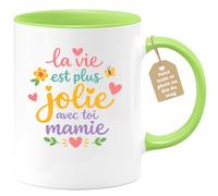 quotedazur Café-Croissant - Mug Personnalisé Mamie - La Vie Est Plus Jolie Avec Toi Mamie - Cadeau Fête Des Grands Mères Noël Original - Vert/céramique