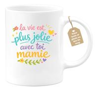 quotedazur Café-Croissant - Mug Personnalisé Mamie - La Vie Est Plus Jolie Avec Toi Mamie - Cadeau Fête Des Grands Mères Noël Original - Blanc/céramique