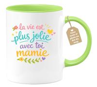 quotedazur Café-Croissant - Mug Personnalisé Mamie - La Vie Est Plus Jolie Avec Toi Mamie - Cadeau Fête Des Grands Mères Noël Original - Vert/céramique