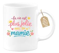 quotedazur Café-Croissant - Mug Personnalisé Mamie - La Vie Est Plus Jolie Avec Toi Mamie - Cadeau Fête Des Grands Mères Noël Original - Blanc/céramique