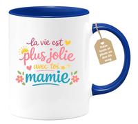 quotedazur Café-Croissant - Mug Personnalisé Mamie - La Vie Est Plus Jolie Avec Toi Mamie - Cadeau Fête Des Grands Mères Noël Original - Bleu/céramique