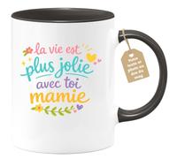 quotedazur Café-Croissant - Mug Personnalisé Mamie - La Vie Est Plus Jolie Avec Toi Mamie - Cadeau Fête Des Grands Mères Noël Original - Noir/céramique
