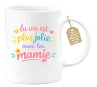 quotedazur Café-Croissant - Mug Personnalisé Mamie - La Vie Est Plus Jolie Avec Toi Mamie - Cadeau Fête Des Grands Mères Noël Original - Blanc/céramique