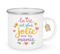 quotedazur Café-Croissant - Mug Personnalisé Mamie - La Vie Est Plus Jolie Avec Toi Mamie - Cadeau Fête Des Grands Mères Noël Original - Blanc/emaille