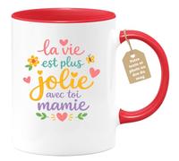 quotedazur Café-Croissant - Mug Personnalisé Mamie - La Vie Est Plus Jolie Avec Toi Mamie - Cadeau Fête Des Grands Mères Noël Original - Rouge/céramique