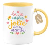 quotedazur Café-Croissant - Mug Personnalisé Mamie - La Vie Est Plus Jolie Avec Toi Mamie - Cadeau Fête Des Grands Mères Noël Original - Jaune/céramique