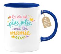 quotedazur Café-Croissant - Mug Personnalisé Mamie - La Vie Est Plus Jolie Avec Toi Mamie - Cadeau Fête Des Grands Mères Noël Original - Bleu/céramique
