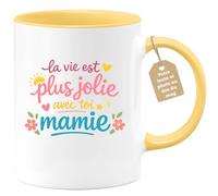 quotedazur Café-Croissant - Mug Personnalisé Mamie - La Vie Est Plus Jolie Avec Toi Mamie - Cadeau Fête Des Grands Mères Noël Original - Jaune/céramique