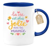 quotedazur Café-Croissant - Mug Personnalisé Mamie - La Vie Est Plus Jolie Avec Toi Mamie - Cadeau Fête Des Grands Mères Noël Original - Bleu/céramique