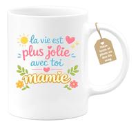 quotedazur Café-Croissant - Mug Personnalisé Mamie - La Vie Est Plus Jolie Avec Toi Mamie - Cadeau Fête Des Grands Mères Noël Original - Blanc/céramique