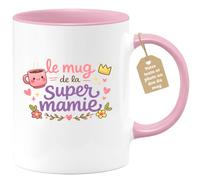 quotedazur Café-Croissant - Mug Personnalisé Mamie - Le Mug De La Super Mamie - Cadeau Fête Des Grands Mères Noël Original - Rose/céramique