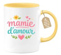 quotedazur Café-Croissant - Mug Personnalisé Mamie - Mamie D'amour - Cadeau Fête Des Grands Mères Noël Original - Jaune/céramique