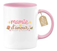 quotedazur Café-Croissant - Mug Personnalisé Mamie - Mamie D'amour - Cadeau Fête Des Grands Mères Noël Original - Rose/céramique