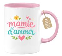 quotedazur Café-Croissant - Mug Personnalisé Mamie - Mamie D'amour - Cadeau Fête Des Grands Mères Noël Original - Rose/céramique