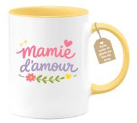 quotedazur Café-Croissant - Mug Personnalisé Mamie - Mamie D'amour - Cadeau Fête Des Grands Mères Noël Original - Jaune/céramique