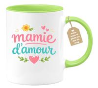 quotedazur Café-Croissant - Mug Personnalisé Mamie - Mamie D'amour - Cadeau Fête Des Grands Mères Noël Original - Vert/céramique