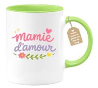 quotedazur Café-Croissant - Mug Personnalisé Mamie - Mamie D'amour - Cadeau Fête Des Grands Mères Noël Original - Vert/céramique
