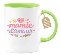 quotedazur Café-Croissant - Mug Personnalisé Mamie - Mamie D'amour - Cadeau Fête Des Grands Mères Noël Original - Vert/céramique
