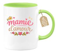 quotedazur Café-Croissant - Mug Personnalisé Mamie - Mamie D'amour - Cadeau Fête Des Grands Mères Noël Original - Vert/céramique