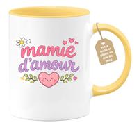quotedazur Café-Croissant - Mug Personnalisé Mamie - Mamie D'amour - Cadeau Fête Des Grands Mères Noël Original - Jaune/céramique