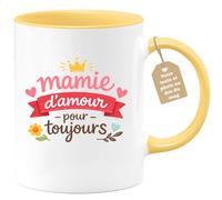 quotedazur Café-Croissant - Mug Personnalisé Mamie - Mamie D'amour Pour Toujours - Cadeau Fête Des Grands Mères Noël Original - Jaune/céramique