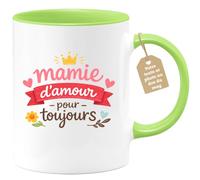 quotedazur Café-Croissant - Mug Personnalisé Mamie - Mamie D'amour Pour Toujours - Cadeau Fête Des Grands Mères Noël Original - Vert/céramique