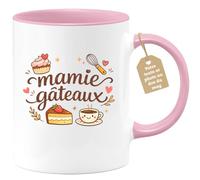 quotedazur Café-Croissant - Mug Personnalisé Mamie - Mamie Gâteaux - Cadeau Fête Des Grands Mères Noël Original - Rose/céramique