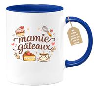 quotedazur Café-Croissant - Mug Personnalisé Mamie - Mamie Gâteaux - Cadeau Fête Des Grands Mères Noël Original - Bleu/céramique