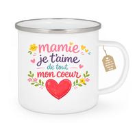 quotedazur Café-Croissant - Mug Personnalisé Mamie - Mamie Je T'aime De Tout Mon Coeur - Cadeau Fête Des Grands Mères Noël Original - Blanc/emaille